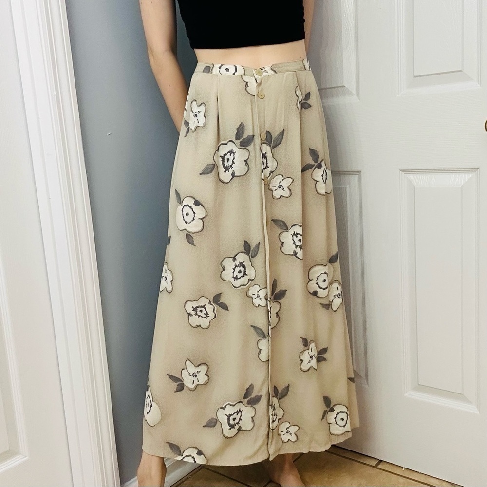 Vintage Maxi Skirt Cream Floral Neutral Whimsigoth Fairy Casual Summer Medium